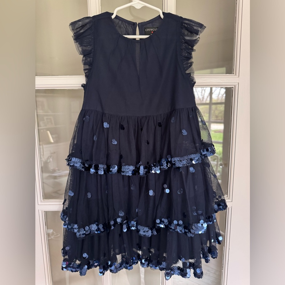 J. Crew Crewcuts size 5 girls black plaids holiday dress tulle navy blue sparkle